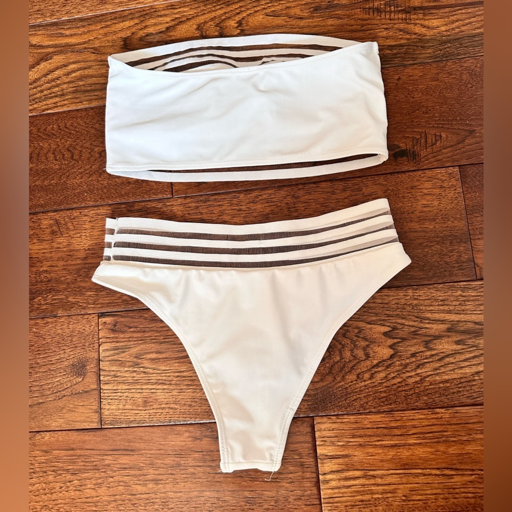 Shein White Mesh Strapless Bikini Size S - Picture 3 of 6